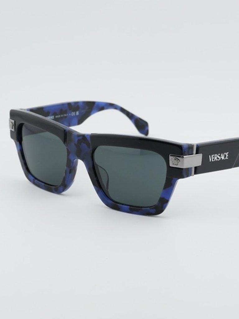 Versace Ve4464f 545887 Sunglasses Black / Blue Rectangle Frame, Grey Lenses